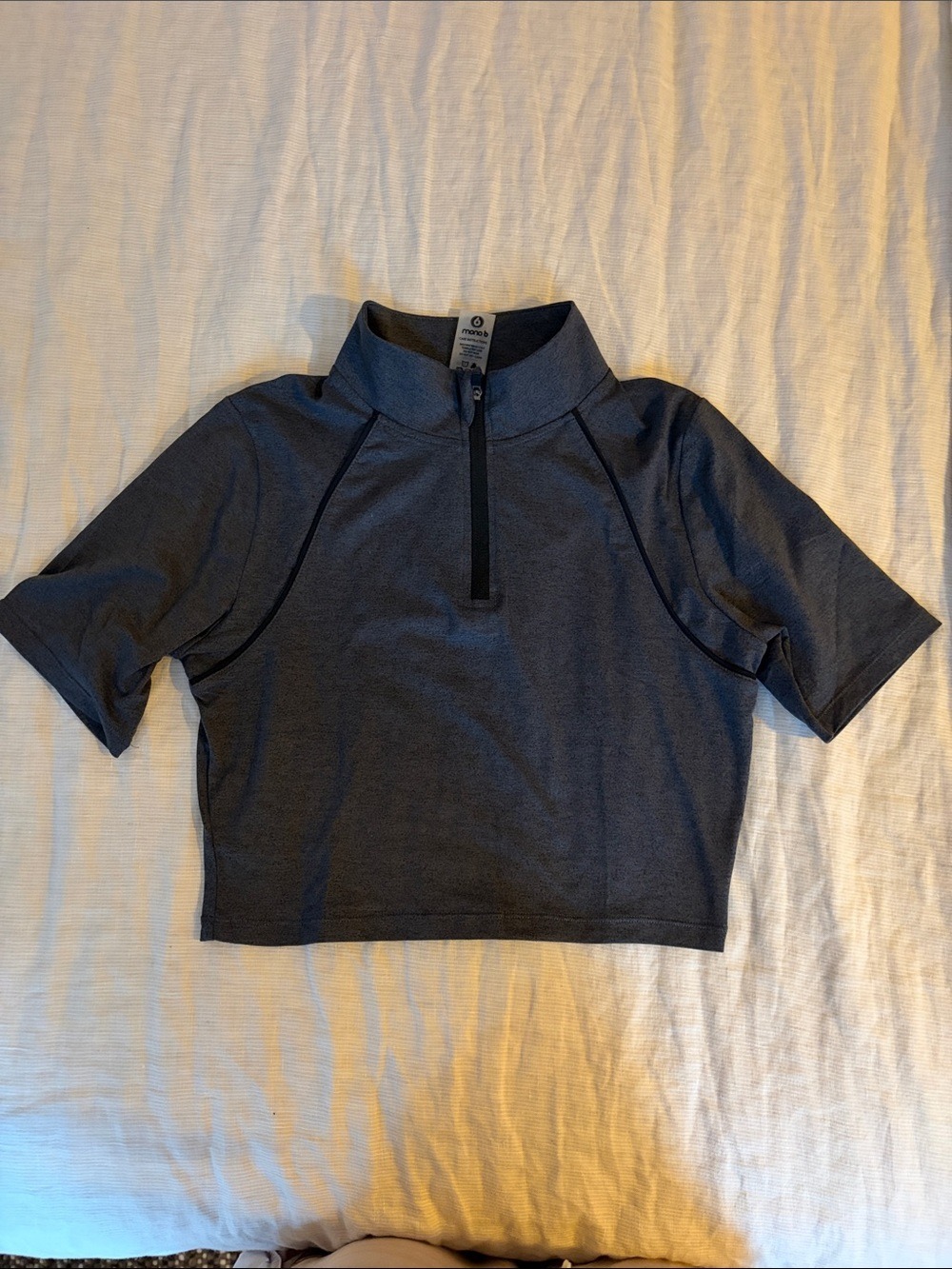 Mono B Charcoal Half-Zip Mock Neck Crop Top - Short Sleeve